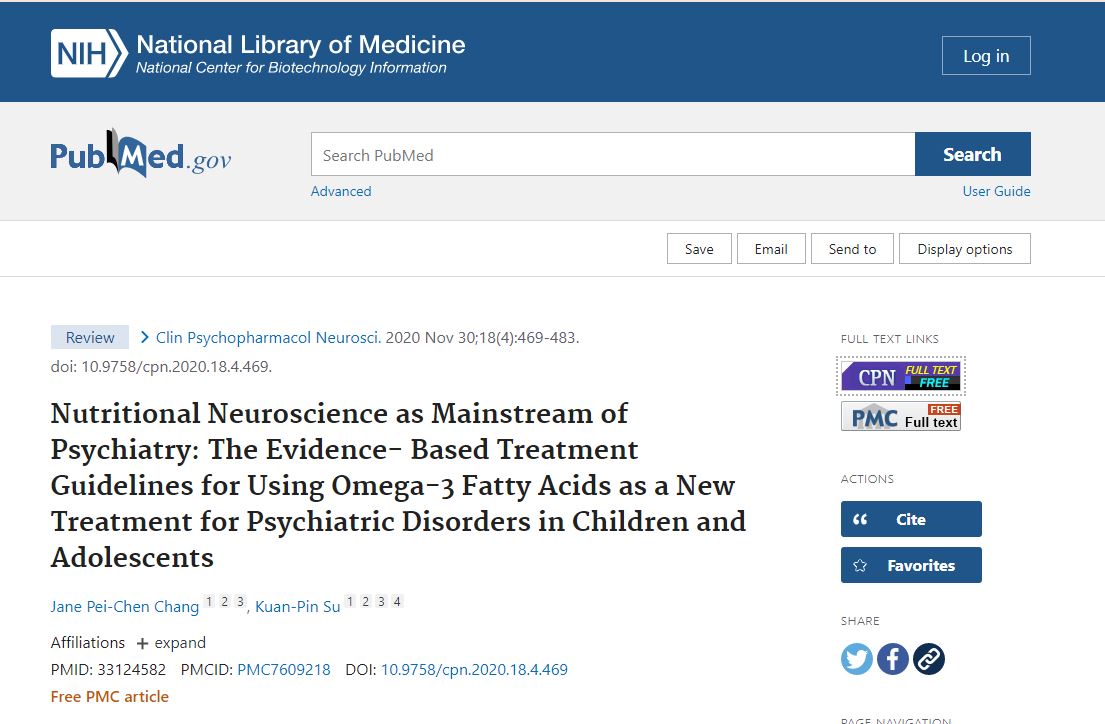 Omega-3脂肪酸在兒童和青少年精神疾患上的實證治療指南